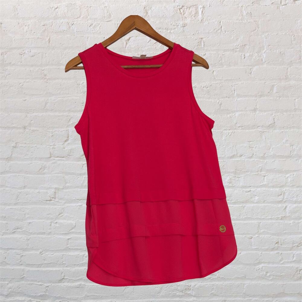 Michael Kors Pink Sleeveless Lightweight Blouse Layered Chiffon Hem Size M